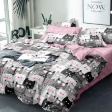 Постельное белье Satin "Коты" двусторонний с компаньоном