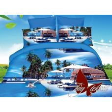 Постельное белье  3Д «Курорт» CY16054 с ушками, на змейках