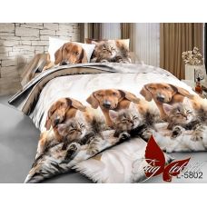 Постельное белье из хлопка  "Дружба собаки и кота"  поплин, PL5802