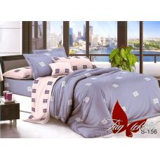 Постельное белье Satin "Генциановый и беж" S-156, двутороннее