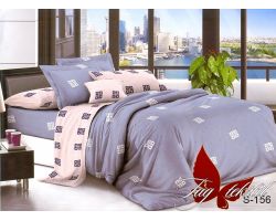 Постельное белье Satin "Генциановый и беж" S-156 с компаньоном